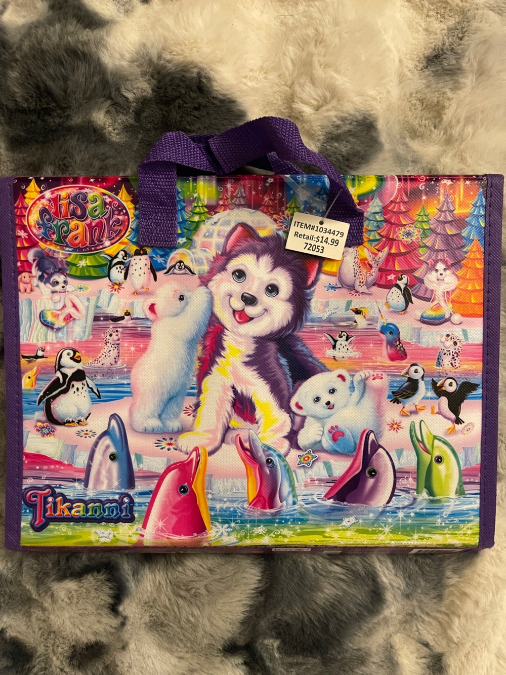 Lisa Frank Colorful Trifold Carrier 🌈💜🩷❤️🧡💛💚🩵💙🐬🐼🐻‍❄️🐱🐶